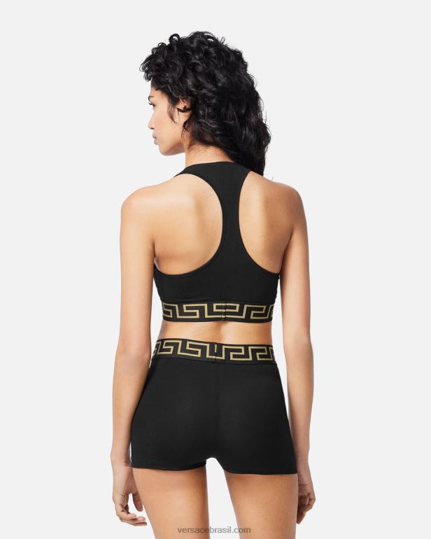 roupas íntimas e moda praia P2TX1048 Versace troncos de fronteira greca preto mulheres