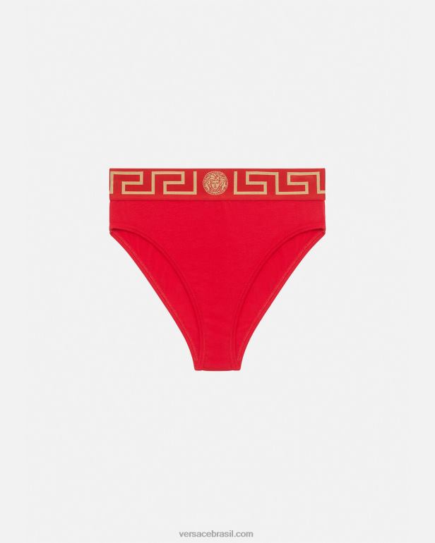 roupas íntimas e moda praia P2TX1054 Versace greca border cueca perna alta vermelho mulheres