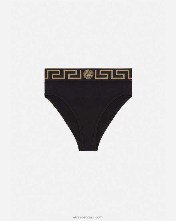 roupas íntimas e moda praia P2TX1055 Versace greca border cueca perna alta preto mulheres