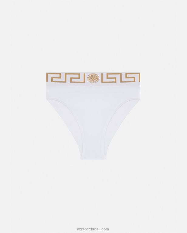 roupas íntimas e moda praia P2TX1056 Versace greca border cueca perna alta branco mulheres