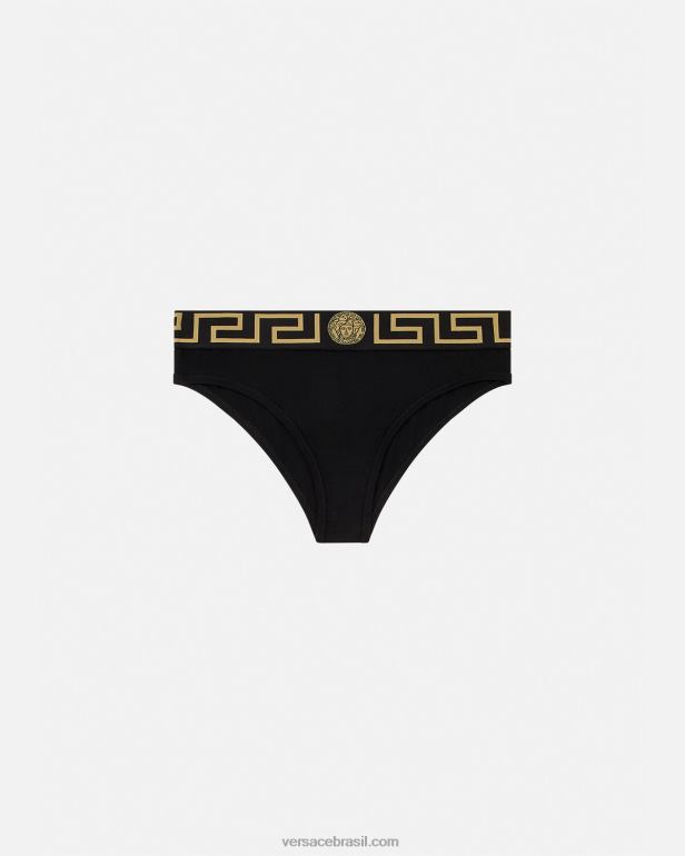 roupas íntimas e moda praia P2TX1060 Versace cueca fronteiriça Greca preto mulheres