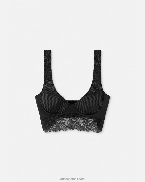 roupas íntimas e moda praia P2TX1065 Versace top bralette de renda preto mulheres