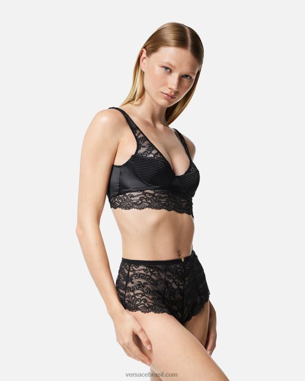 roupas íntimas e moda praia P2TX1065 Versace top bralette de renda preto mulheres