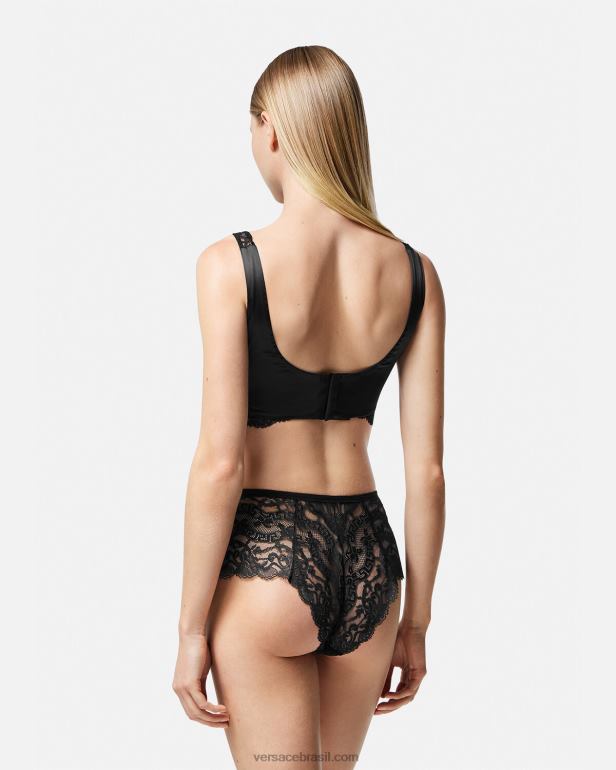 roupas íntimas e moda praia P2TX1065 Versace top bralette de renda preto mulheres