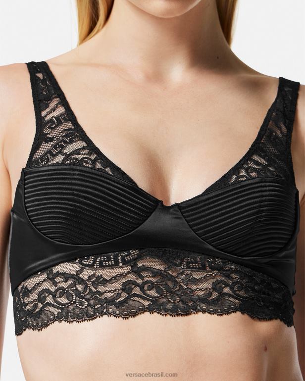 roupas íntimas e moda praia P2TX1065 Versace top bralette de renda preto mulheres