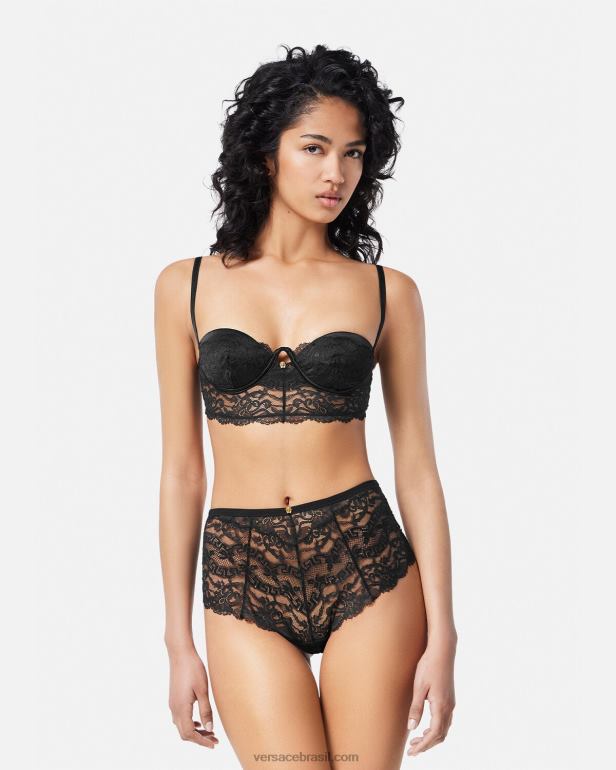 roupas íntimas e moda praia P2TX1066 Versace top bustier de renda barroco preto mulheres