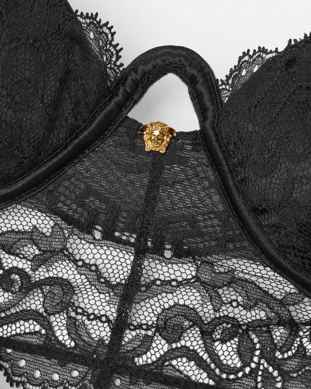 roupas íntimas e moda praia P2TX1066 Versace top bustier de renda barroco preto mulheres