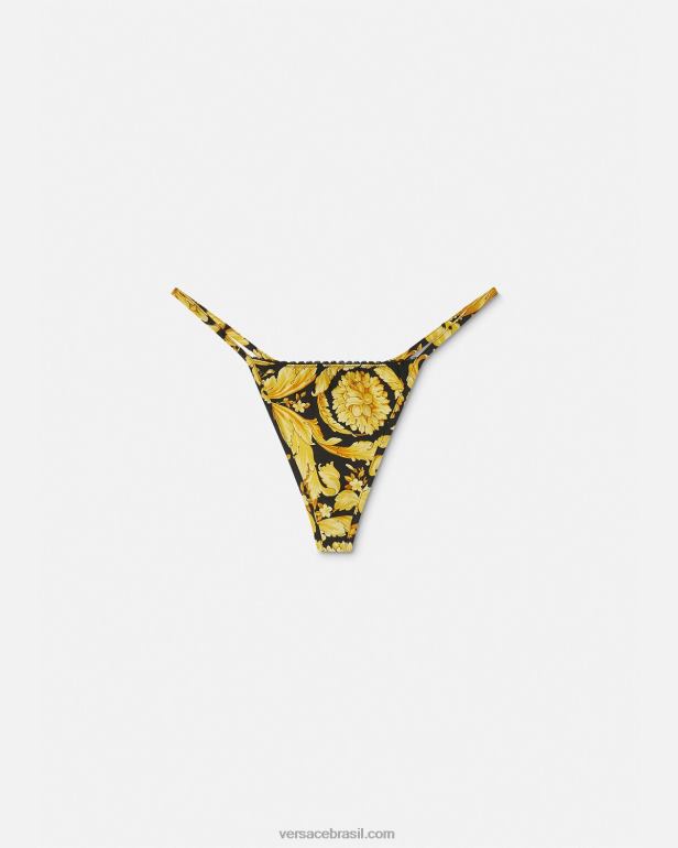 roupas íntimas e moda praia P2TX1071 Versace tanga de seda com estampa barroca imprimir mulheres