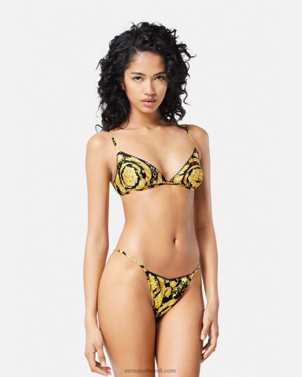 roupas íntimas e moda praia P2TX1071 Versace tanga de seda com estampa barroca imprimir mulheres