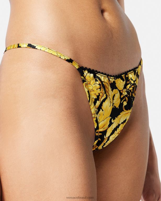 roupas íntimas e moda praia P2TX1071 Versace tanga de seda com estampa barroca imprimir mulheres