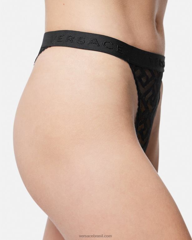 roupas íntimas e moda praia P2TX1074 Versace tanga de tule la greca preto mulheres
