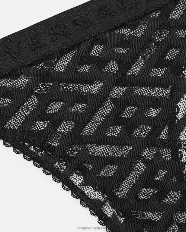 roupas íntimas e moda praia P2TX1074 Versace tanga de tule la greca preto mulheres