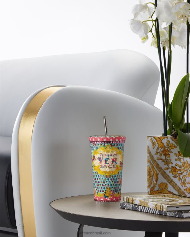 roupas íntimas e moda praia P2TX1194 Versace copo de viagem de borboletas de cristal imprimir mulheres