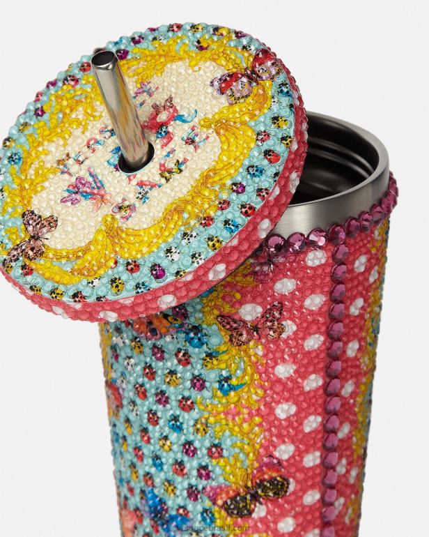 roupas íntimas e moda praia P2TX1194 Versace copo de viagem de borboletas de cristal imprimir mulheres