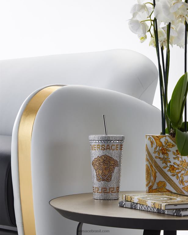 roupas íntimas e moda praia P2TX1205 Versace copo de viagem de medusa de cristal branco mulheres