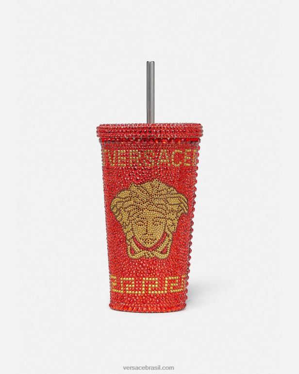 roupas íntimas e moda praia P2TX1207 Versace copo de viagem de medusa de cristal vermelho mulheres