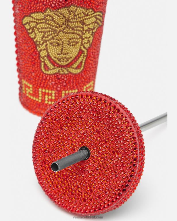 roupas íntimas e moda praia P2TX1207 Versace copo de viagem de medusa de cristal vermelho mulheres