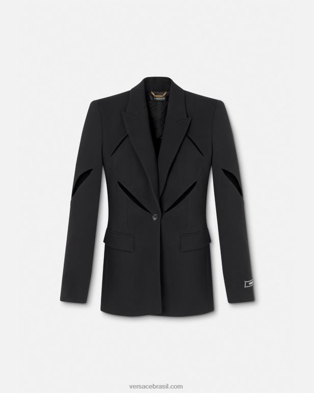 roupas P2TX111 Versace blazer cortado simples preto mulheres