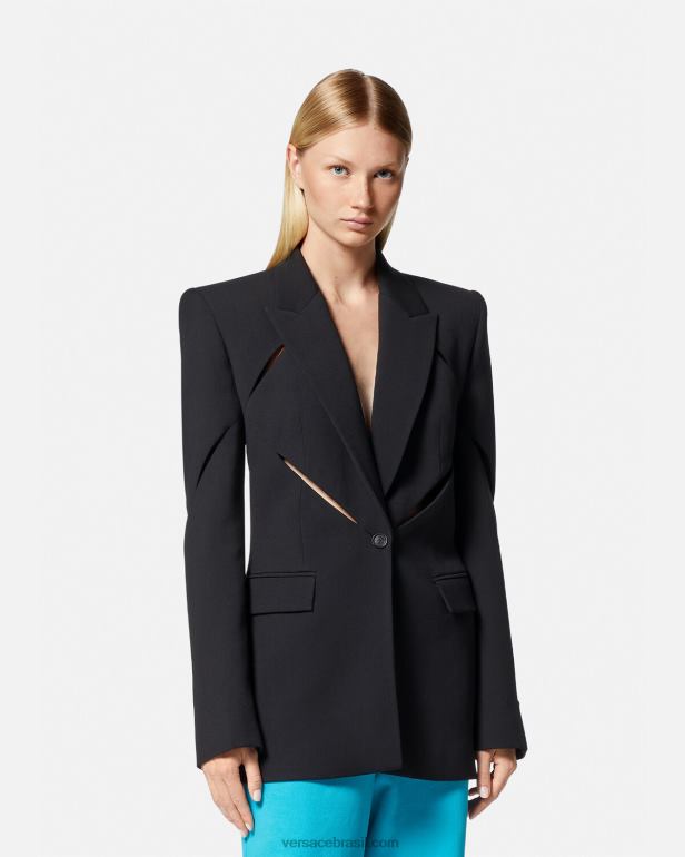 roupas P2TX111 Versace blazer cortado simples preto mulheres
