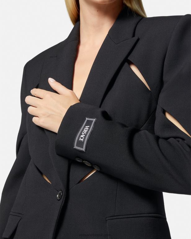 roupas P2TX111 Versace blazer cortado simples preto mulheres