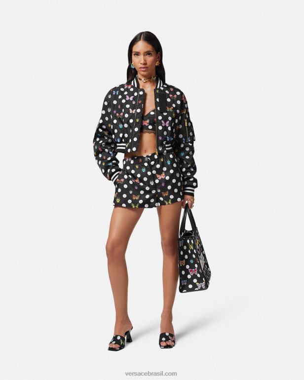 roupas P2TX189 Versace shorts de seda com borboletas imprimir mulheres