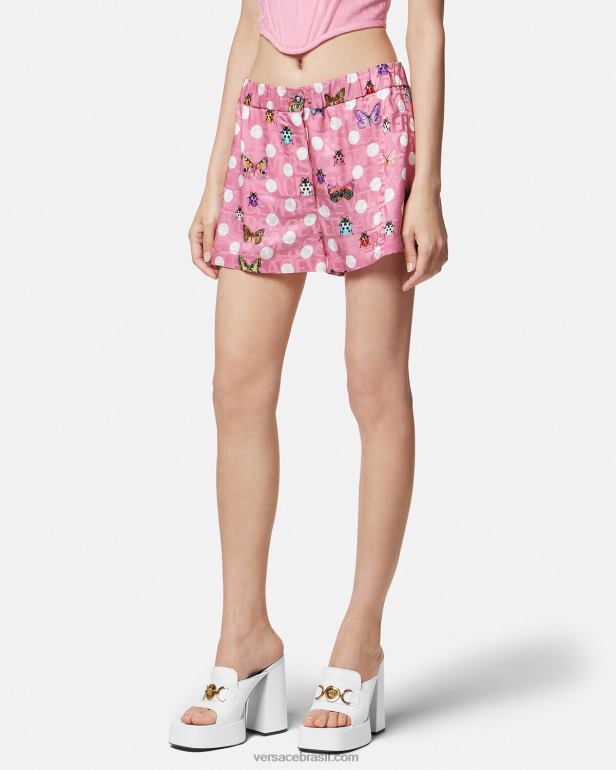 roupas P2TX197 Versace shorts de mistura de seda com borboletas imprimir mulheres