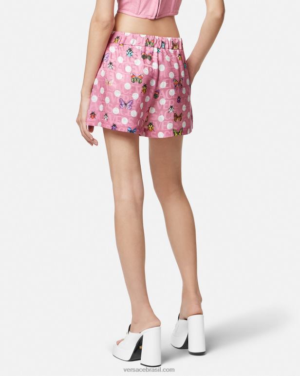 roupas P2TX197 Versace shorts de mistura de seda com borboletas imprimir mulheres