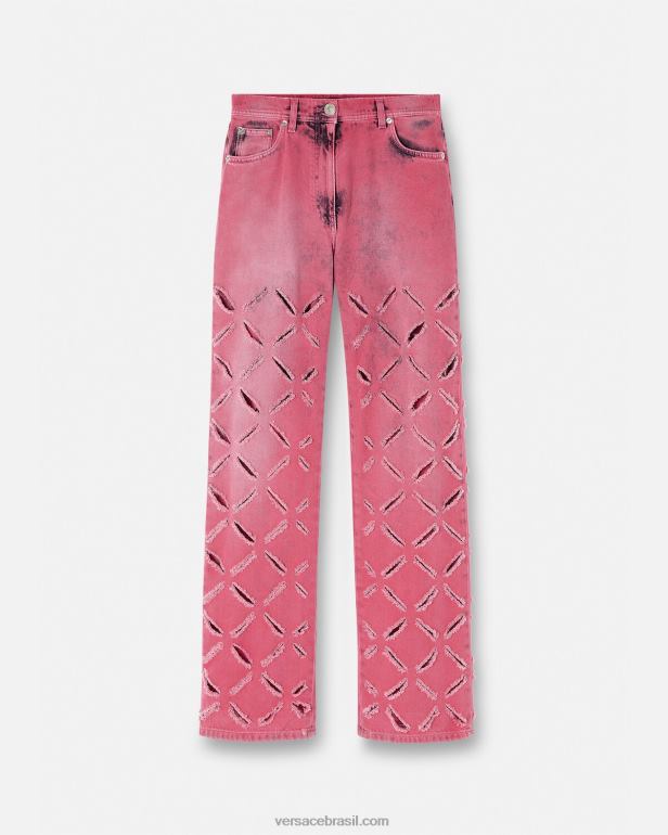 roupas P2TX206 Versace calça jeans medusa rosa mulheres