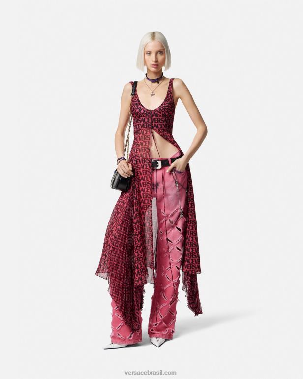 roupas P2TX206 Versace calça jeans medusa rosa mulheres