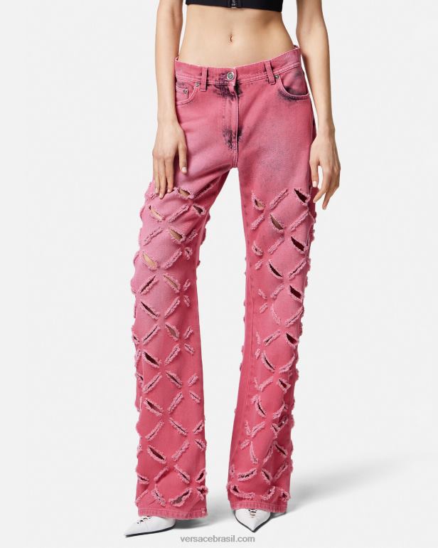 roupas P2TX206 Versace calça jeans medusa rosa mulheres