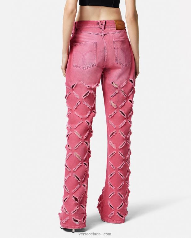 roupas P2TX206 Versace calça jeans medusa rosa mulheres