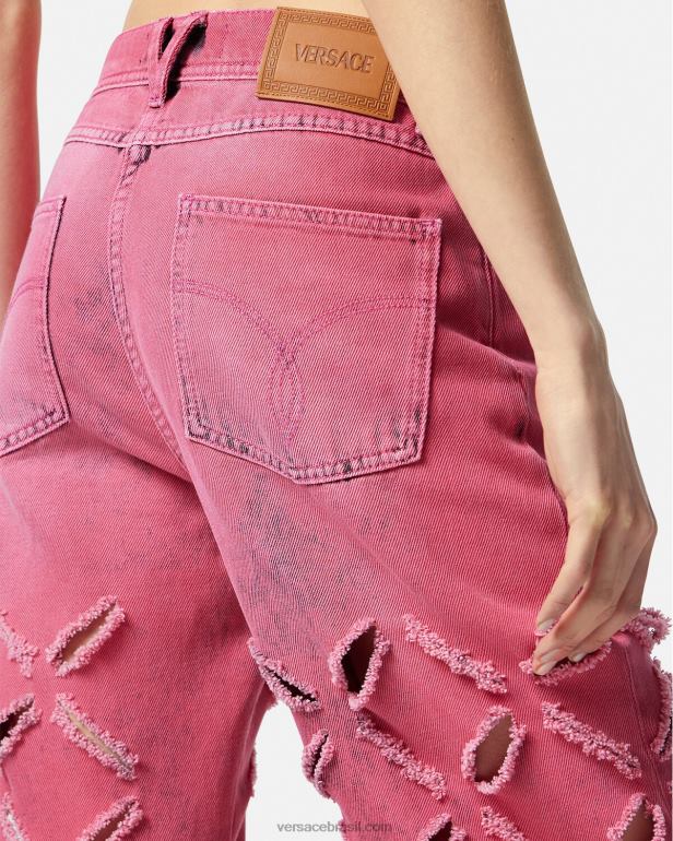 roupas P2TX206 Versace calça jeans medusa rosa mulheres