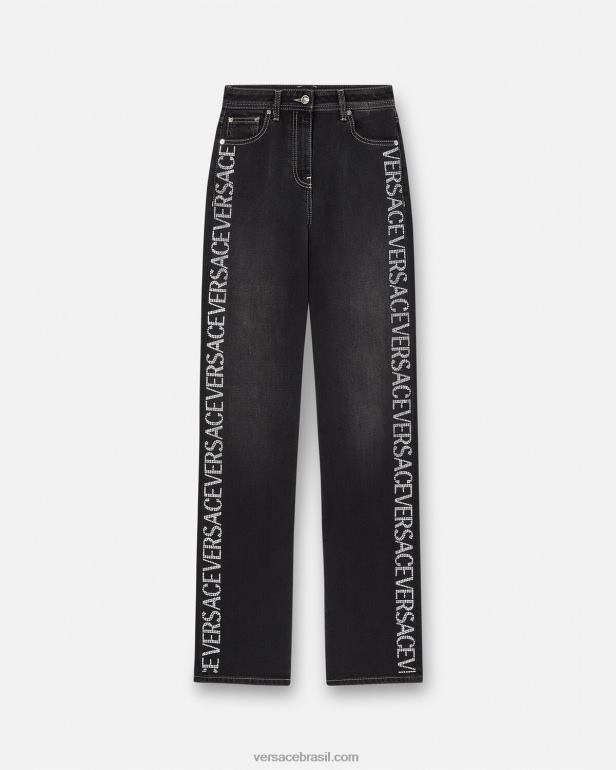 roupas P2TX213 Versace calça jeans cristal preto mulheres