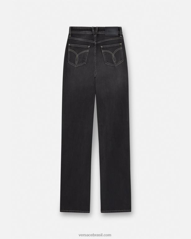 roupas P2TX213 Versace calça jeans cristal preto mulheres