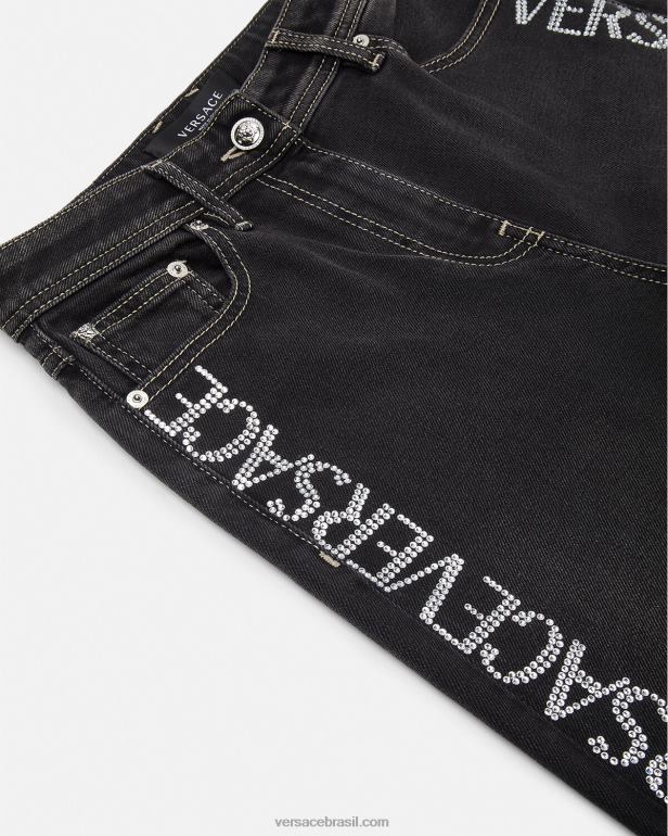 roupas P2TX213 Versace calça jeans cristal preto mulheres