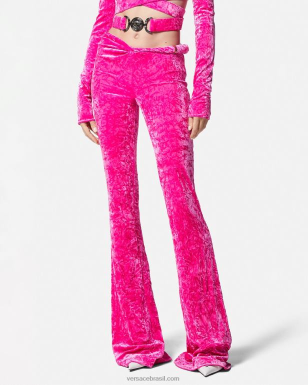 roupas P2TX215 Versace calça de veludo rodada enrolada fúcsia mulheres
