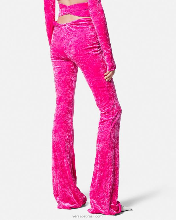 roupas P2TX215 Versace calça de veludo rodada enrolada fúcsia mulheres