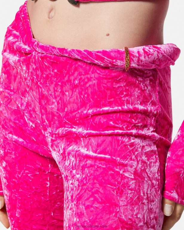 roupas P2TX215 Versace calça de veludo rodada enrolada fúcsia mulheres