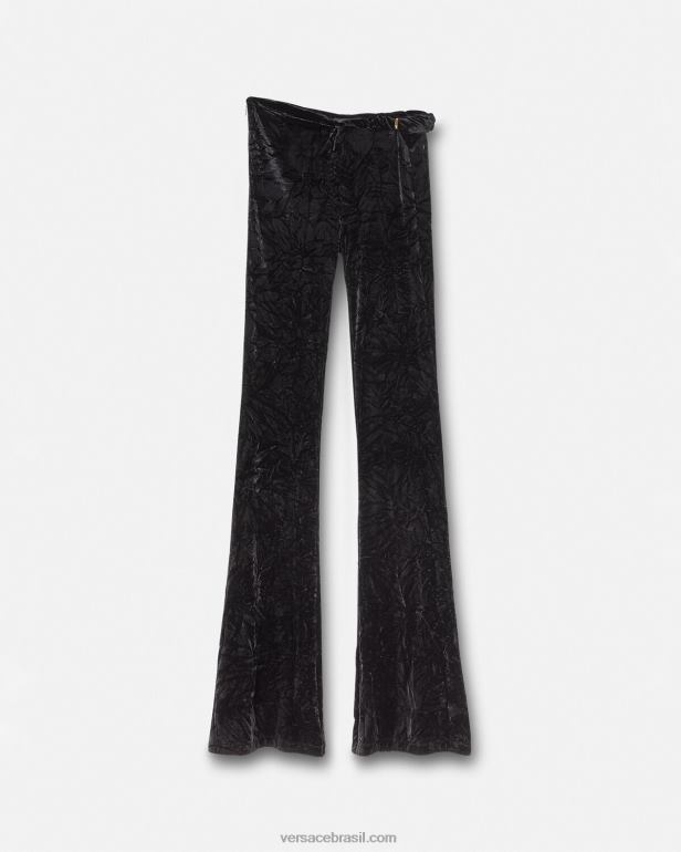 roupas P2TX216 Versace calça de veludo rodada enrolada preto mulheres