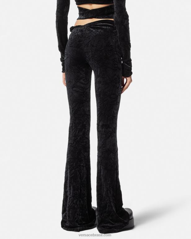 roupas P2TX216 Versace calça de veludo rodada enrolada preto mulheres