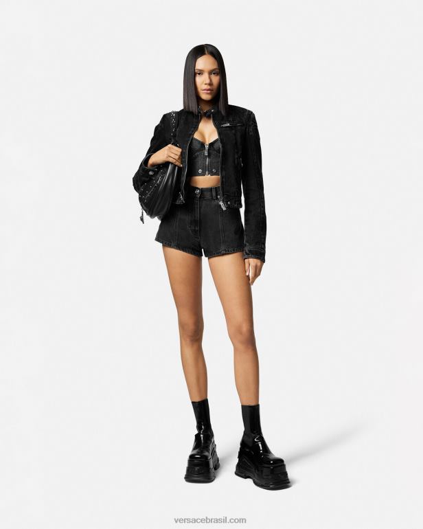 roupas P2TX217 Versace short jeans medusa preto mulheres