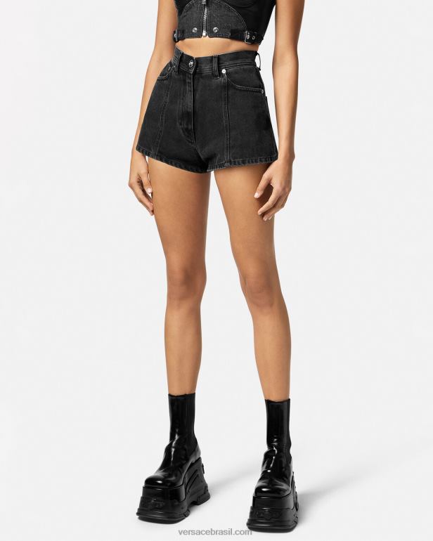 roupas P2TX217 Versace short jeans medusa preto mulheres