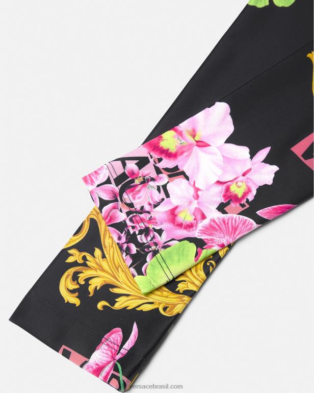 roupas P2TX221 Versace legging orquídea medusa preto e estampado mulheres