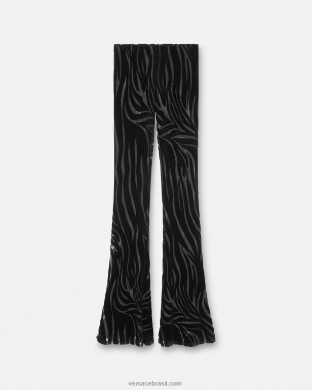 roupas P2TX222 Versace calça de veludo zebra preto mulheres