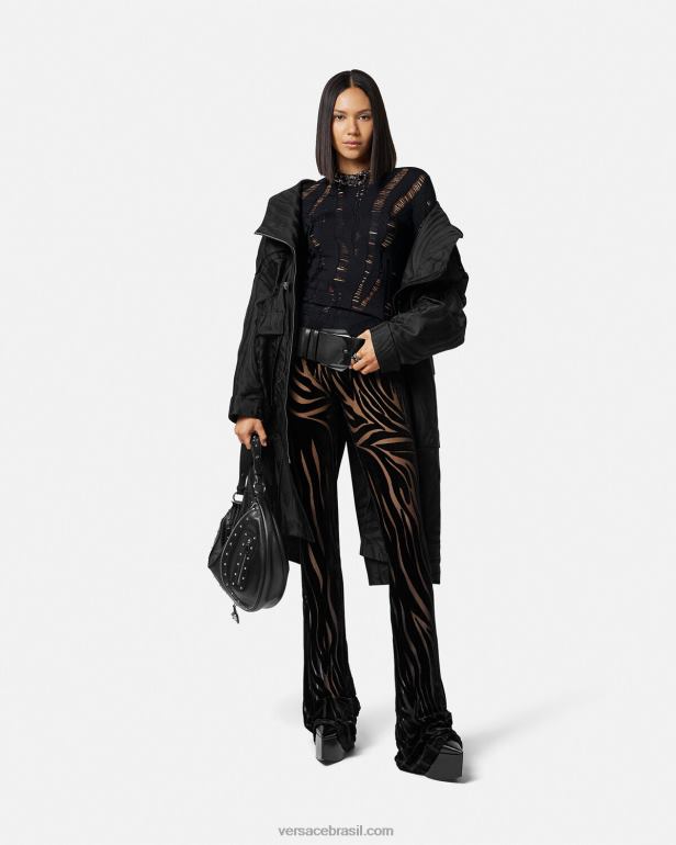 roupas P2TX222 Versace calça de veludo zebra preto mulheres