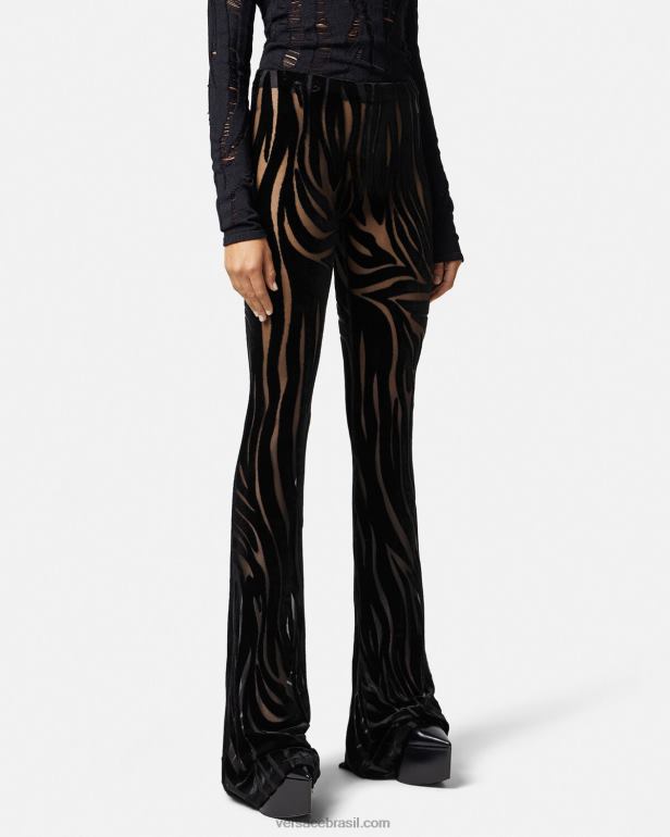 roupas P2TX222 Versace calça de veludo zebra preto mulheres
