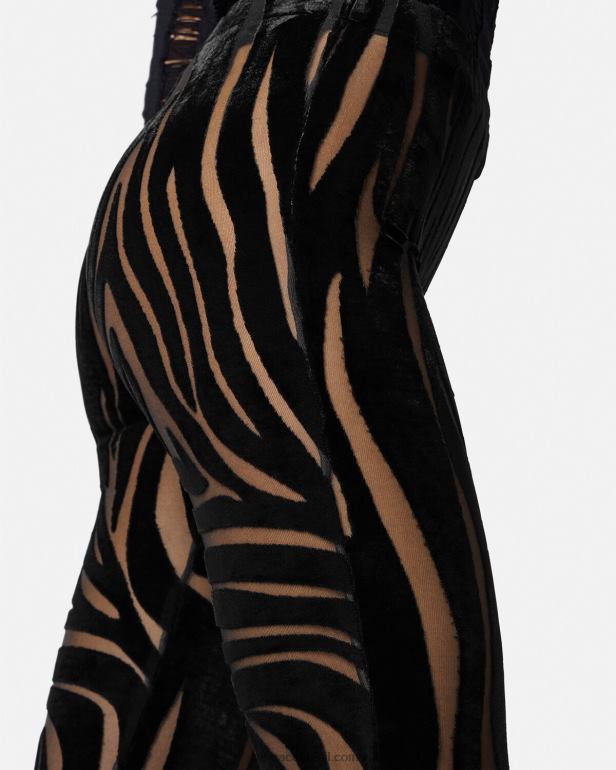 roupas P2TX222 Versace calça de veludo zebra preto mulheres