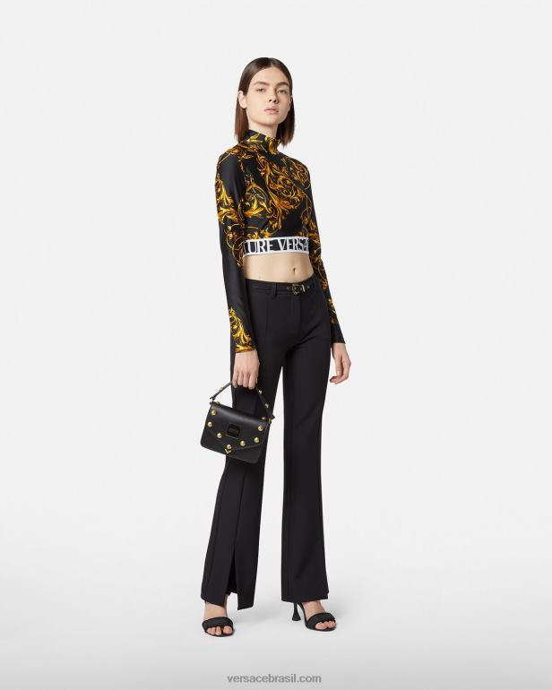 roupas P2TX2247 Versace alta costura barroca1 calça com fivela preto mulheres