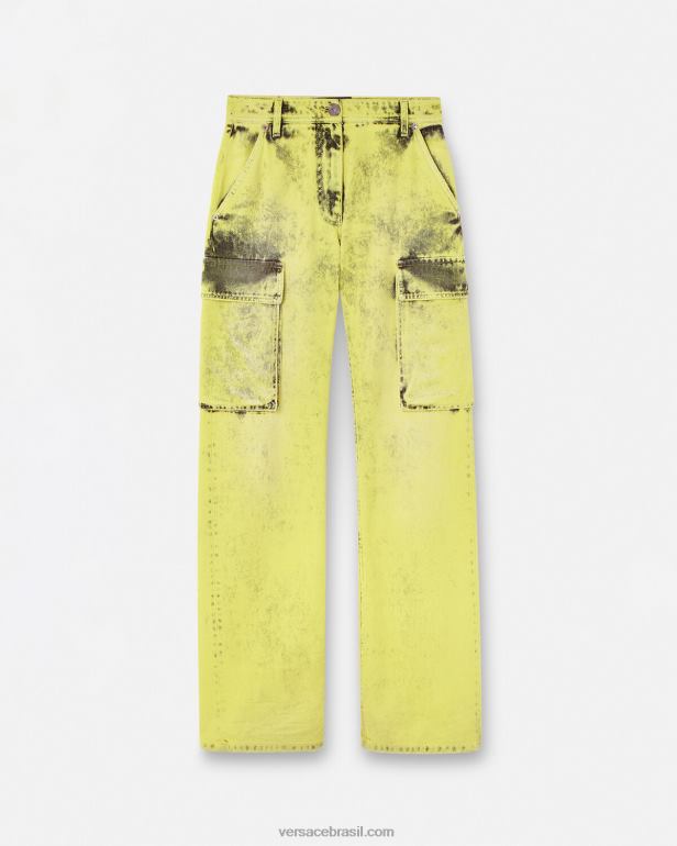 roupas P2TX225 Versace calça jeans cargo desgastada amarelo mulheres
