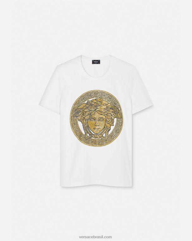 roupas P2TX133 Versace camiseta cristal la medusa ouro Branco mulheres
